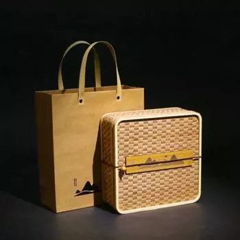 Бамбуковый плетеный пустой ящик для хранения Экологичный контейнер для хранения хлеба для пикника Фруктовый пирог Square