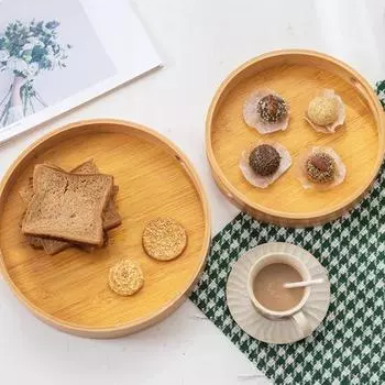 Бамбуковый поддон, круглый сервировочный поднос с ручками, универсальный прочный бамбуковый поднос для хранения для домашней кухни, вечеринки XS цвет старого дерева
