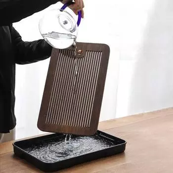 Бамбуковый поднос для чая Домашний бамбуковый чайный сервиз Sea Kung Fu Чайный сервиз Сухой и влажный маленький поднос для чая Сливной чайный столик Чайный сервиз Kung Fu 36x24cm