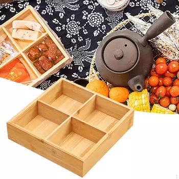 Бамбуковый поднос для фруктов, отделение для десертной овощной тарелки, гайка для хранения и сервировка конфет 20.5x20.5x5cm