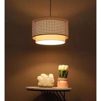 Бамбуковый подвесной светильник для гостиной | Подвесной светильник из ротанга | Подвесной светильник из тростника для украшения дома (12 Диаметр x 6 Высота) (Лампа не входит в комплект)