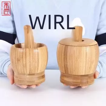 Бамбуковый пресс для чеснока и измельчитель с крышкой - Бытовая кухонная ступка и пестик No Lid