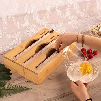 Бамбуковый резак для пищевой пленки, настенный деревянный многосекционный скрытые когтеточки, двухсторонний резак, кухонные полки для хранения, органайзеры