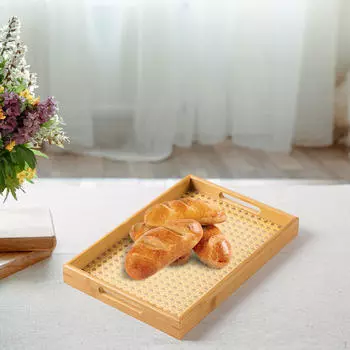 Бамбуковый сервировочный поднос с ручками, барная кровать, еда для еды в гостиной, ресторане 40x28x3.5cm