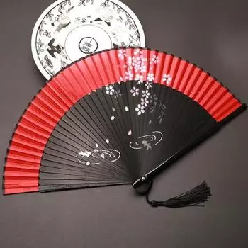 Бамбуковый складной веер с кисточками в китайском стиле, портативный летний ручной веер, украшение для танцевального выступления, реквизит, аксессуары для костюмов для вечеринок E