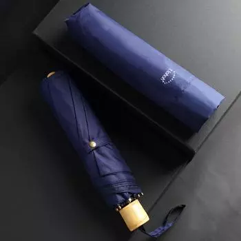 Бамбуковый складной зонт для женщин, простой модный большой зонт от дождя, ветрозащитный складной зонт в японском стиле тёмно-синий