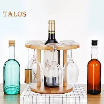 Бамбуковый стеллаж для хранения вина и бокалов, стеллаж для красного вина с держателем для бокалов, небольшой настольный держатель для вина на 1 бутылку и 6 бокалов цвет старого дерева