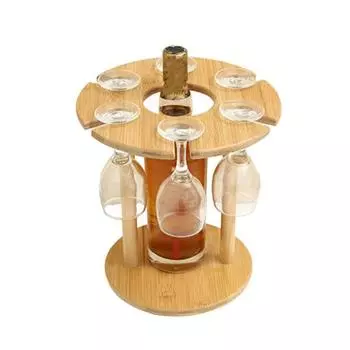 Бамбуковый стеллаж для хранения вина и бокалов, стеллаж для красного вина с держателем для бокалов, небольшой настольный держатель для вина на 1 бутылку и 6 бокалов цвет старого дерева
