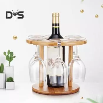 Бамбуковый стеллаж для хранения вина и бокалов, стеллаж для красного вина с держателем для бокалов, небольшой настольный держатель для вина на 1 бутылку и 6 бокалов цвет старого дерева