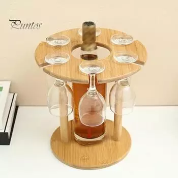 Бамбуковый стеллаж для хранения вина и бокалов, стеллаж для красного вина с держателем для бокалов, небольшой настольный держатель для вина на 1 бутылку и 6 бокалов цвет старого дерева