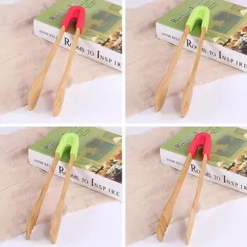 Бамбуковый тостер, зажим для еды, силиконовая ручка, овощной салат, закуска, торт, щипцы для барбекю B красный