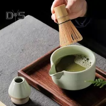 Бамбуковый венчик для чая матча с чайной ложкой ручной работы, традиционная японская кисть для размешивания чая матча, натуральная бамбуковая мешалка для чая матча, уникальная 1 Set