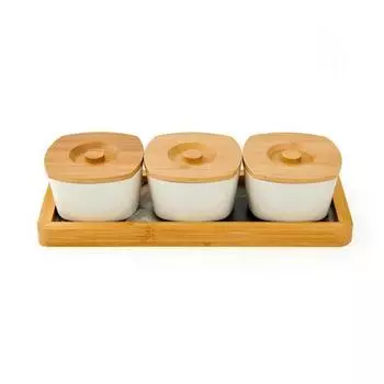 Bambum Hma Миска для завтрака, 7 предметов Белый/Бамбук 27x9x7 см