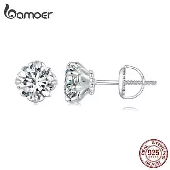 BAMOER 0,5 CT/1,0 CT D Цвет VVS1 EX Серьги-гвоздики с муассанитом, серьги из стерлингового серебра 925 пробы для женщин, свадебный подарок, ювелирные украшения S