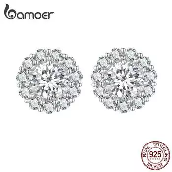 BAMOER 0,5 CT D Цвет VVS1 EX Муассанит S925 серьги-гвоздики Съемные серьги в форме цветка для женщин Свадебные ювелирные украшения 925 silver