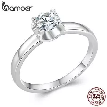 BAMOER 0,5CT D цвет VVS1 EX муассанит кольцо для женщин обручальные кольца из стерлингового серебра 925 пробы с платиновым покрытием 6