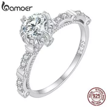 BAMOER 0.5CT Круглое кольцо с муассанитом 8 когтей в форме сердца из стерлингового серебра 925 пробы для женщин Свадебное обручальное ювелирное украшение в подарок 6