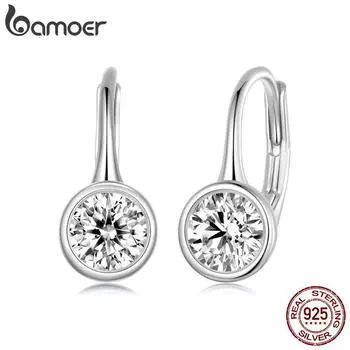 BAMOER 0,5CT круглые муассанитовые пряжки для ушей из стерлингового серебра 925 пробы классические серьги-кольца гипоаллергенные серьги для женщин 14*6.5mm