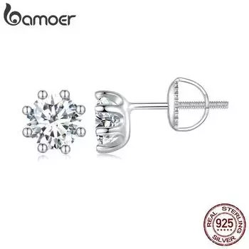 BAMOER 0,8 CT D Цвет VVS1 EX Муассанит стерлингового серебра 925 пробы Серьги-гвоздики с бриллиантами круглой огранки и платиновым покрытием для женщин