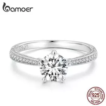 BAMOER 0,8CT D Цвет VVS1 EX Вечное Сердце Муассанит Кольцо Стерлингового Серебра 925 пробы Циркон Кольцо для Женщин Обручальное Свадебный Подарок 6