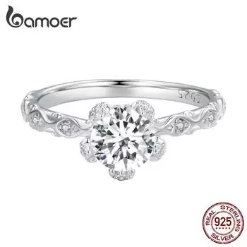 BAMOER 0,8CT D Цвет VVS1 EX Нежное кольцо с муассанитом из стерлингового серебра 925 пробы с кубическим цирконием для женщин, обручальное, свадебный подарок