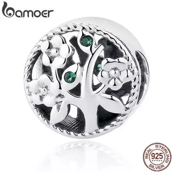 BAMOER 100% стерлинговое серебро 925 пробы Древо жизни подвески из бисера подходят для браслетов, женские модные украшения SCC115