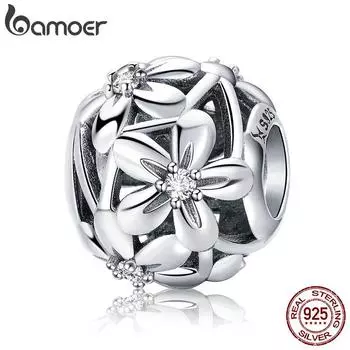 BAMOER, 100% стерлинговое серебро 925 пробы, очаровательные бусины с цветущими цветами, подходят для женщин, браслеты и ожерелье SCC729