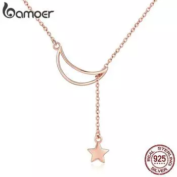 BAMOER 100% стерлинговое серебро 925 пробы ожерелье Новолуние и звезда ожерелье для женщин серебряные украшения SCN108-c