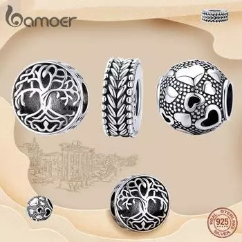 BAMOER 100% стерлинговое серебро 925 пробы, подвески серии ретро, элегантные бусины оригинального дизайна, подходят для браслета The life tree серебряный