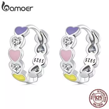 BAMOER, 100% стерлинговое серебро 925 пробы, радужное кольцо Love для женщин, цветное штабелируемое кольцо с сердечком для девочек, ювелирные изделия Anillos, свадебный подарок 925 silver