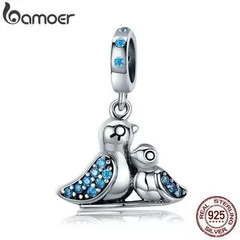 BAMOER 100% стерлингового серебра 925 пробы, милая птица, прозрачная подвеска с цирконием, подходит для браслетов, ожерелья SCC426