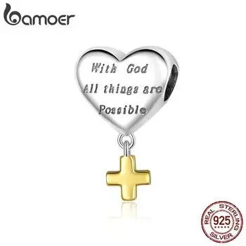Bamoer 100% стерлингового серебра 925 пробы, подвеска в форме креста с бусинами, подвеска для женщин, оригинальный серебряный браслет или ювелирные изделия на шею 925 silver