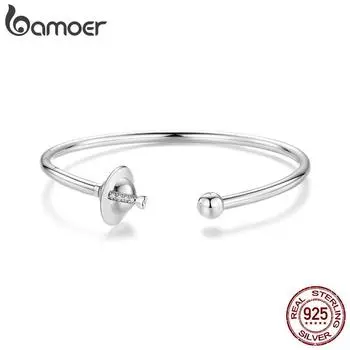 BAMOER 100% стерлингового серебра 925 пробы простой планета открытый браслет-манжета изящные браслеты для женщин модные ювелирные изделия подарок 55mm