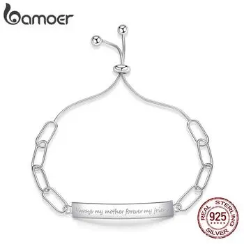 BAMOER 100% стерлингового серебра 925 пробы Серебряный браслет-цепочка для женщин надпись пластина подарок матери на День благодарения 925 silver