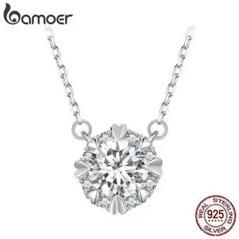 BAMOER 1,0 карат настоящий круглый муассанит ожерелье для женщин стерлингового серебра 925 пробы на свадьбу, помолвку, изящные ювелирные изделия, подарок 925 silver