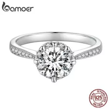 BAMOER 1.0CT D Цвет VVS1 EX блестящее кольцо с муассанитом для женщин, обручальные свадебные украшения, кольцо из стерлингового серебра 925 пробы с кубическим цирконием