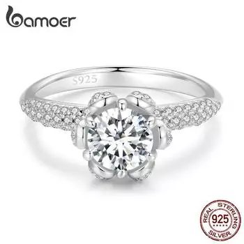 BAMOER 1.0CT D Цвет VVS1 EX Роскошное кольцо с муассанитом из стерлингового серебра 925 пробы с кубическим цирконием для женщин, обручальное, свадебный подарок