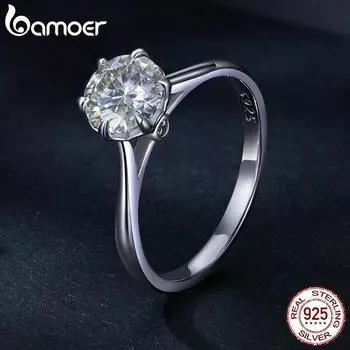 BAMOER 1.0CT Круглое кольцо с муассанитом D Цвет VVS1 EX Lab с бриллиантом для женщин Стерлинговое серебро 925 пробы помолвочный свадебный подарок 6