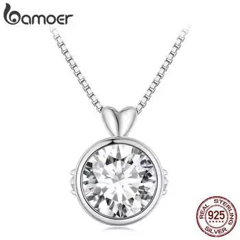 BAMOER 1.0CT круглый кулон из муассанита, ожерелье из стерлингового серебра 925 пробы, маленькое сердечко, цепочка на шею для женщин, свадебные украшения для помолвки 925 silver серебряный