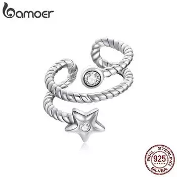 BAMOER, 1 шт., серьги-клипсы со звездами из стерлингового серебра 925 пробы, манжеты для ушей, циркониевые серьги без пирсинга, модные ювелирные изделия 925 silver