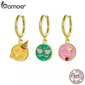 BAMOER 1 шт., серьги-кольца из стерлингового серебра 925 пробы с эмалью Naughty Emotion, круглые серьги-кольца для женщин, модные украшения «сделай сам»