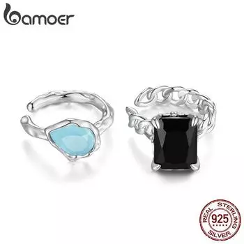 BAMOER, 1 шт., стерлингового серебра 925 пробы, синие, необычные, висячие, манжеты для ушей, черные квадратные циркониевые зажимы для ушей для женщин, оригинальный дизайн, ювелирные изделия