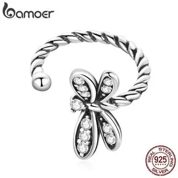 Bamoer 1 шт. Винтажный 925 пробы серебряный стрекоза кафф для женщин ушной клипса новый модный простой стиль комплект ювелирных изделий подарок дружбе