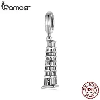 BAMOER 2024 Новые цельные классические бусины-шармы в виде Пизанской башни из стерлингового серебра 925 пробы, подходят для браслета с подвесками DIY 925 Bamoer 28*5mm серебряный
