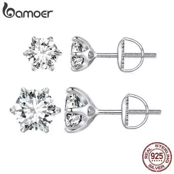 BAMOER 2CTW серьги-гвоздики с муассанитом бриллиантовой огранки, серьги-гвоздики из стерлингового серебра 925 пробы с полым сердцем для женщин D VVS1 Lab Diamond 0.5ct