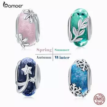 BAMOER, 4 стиля, натуральное серебро 925 пробы, звездный цветок, европейские бусины из муранского стекла, подходят для браслетов SCC862