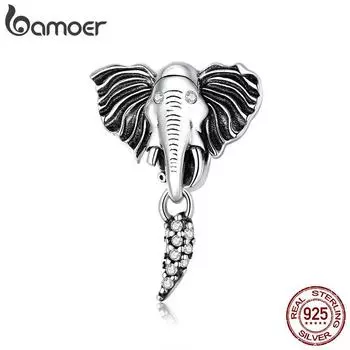 Bamoer 925 пробы окисленное серебро кулон беззубый слон подвеска для оригинального серебряного браслета и ожерелья ювелирные изделия