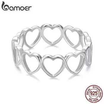BAMOER 925 пробы простые кольца в форме сердца из стерлингового серебра минималистичное кольцо для женщин и девушек повседневная одежда свадебные украшения 0.5cm серебряный
