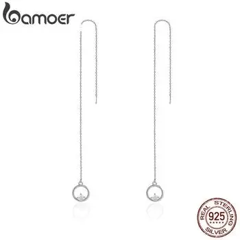 BAMOER 925 пробы серебро геометрические длинные кисточки круг AAA циркон висячие серьги для женщин ювелирные изделия