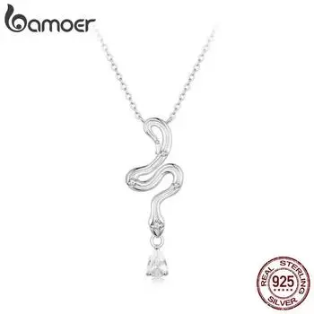 BAMOER 925 пробы серебро кулон в виде змеи, ожерелье с подвеской в форме змеи для женщин, регулируемое звено цепи, ювелирные изделия, подарок на вечеринку BSN385